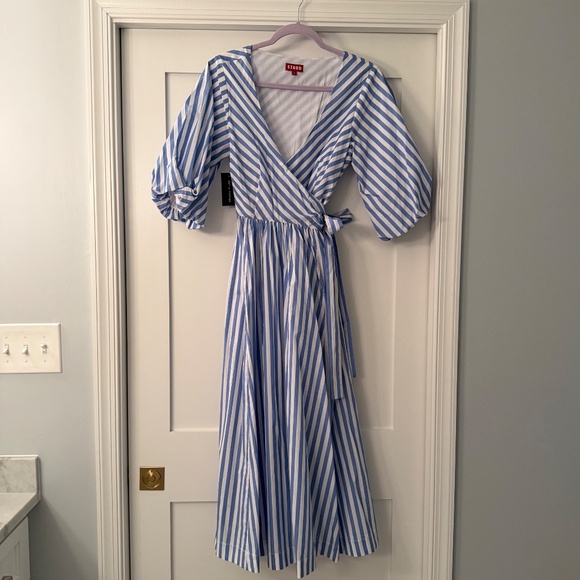 STAUD Jodie Striped Wrap Midi-Dress, S, NWT - Picture 4 of 8